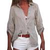 Women's Cotton and Linen Solid Color Loose-fitting Three-quarter Sleeve Shirt
