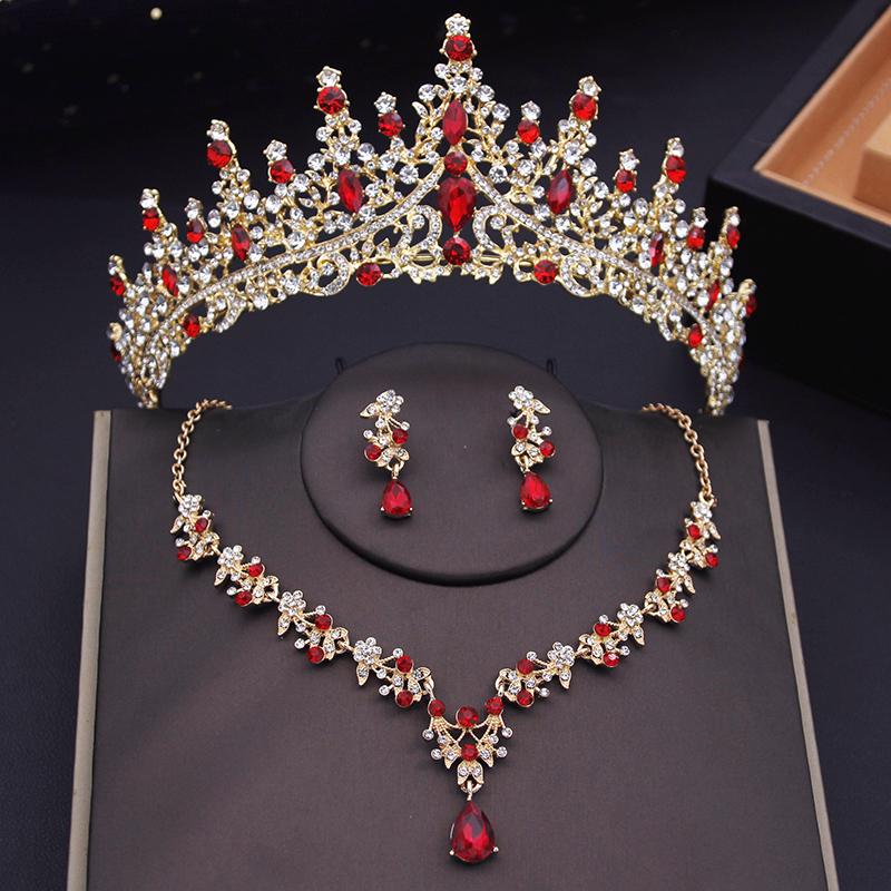 Women Wedding Crown Jewelry Sets Bridal Tiaras Necklace Earrings set Princess Girls Party Prom Bride Jewelry Set Aecessories