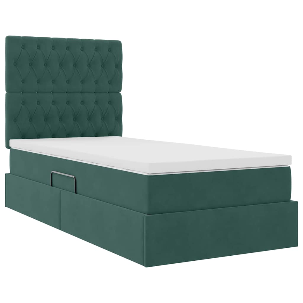 Storage Bed with Mattress Dark Green 100 X 200 Cm Velvet
