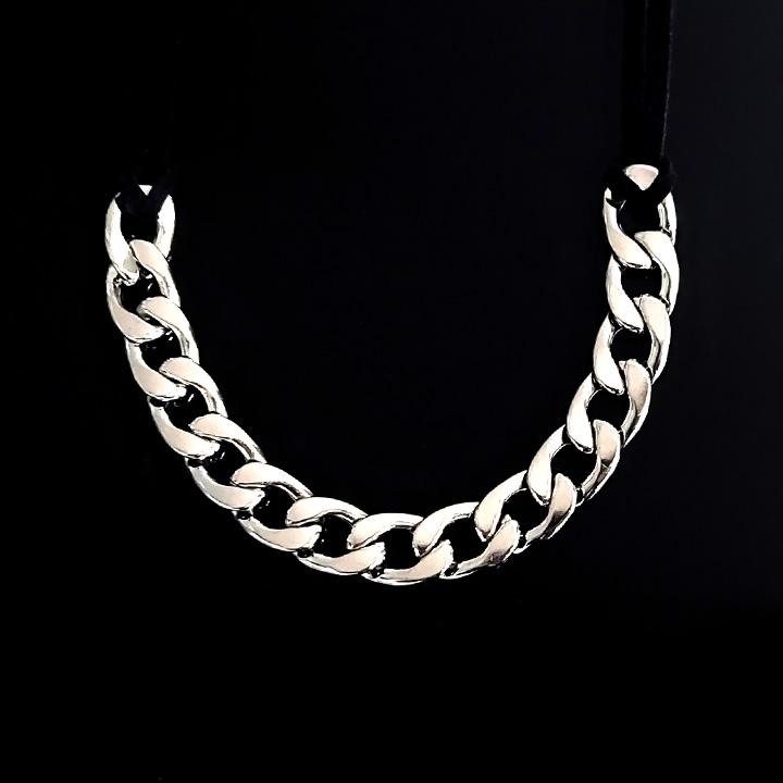 Glory_Arden [Unisex] Suede + Surgical Steel Bold Chain Necklace / Ghmn-284