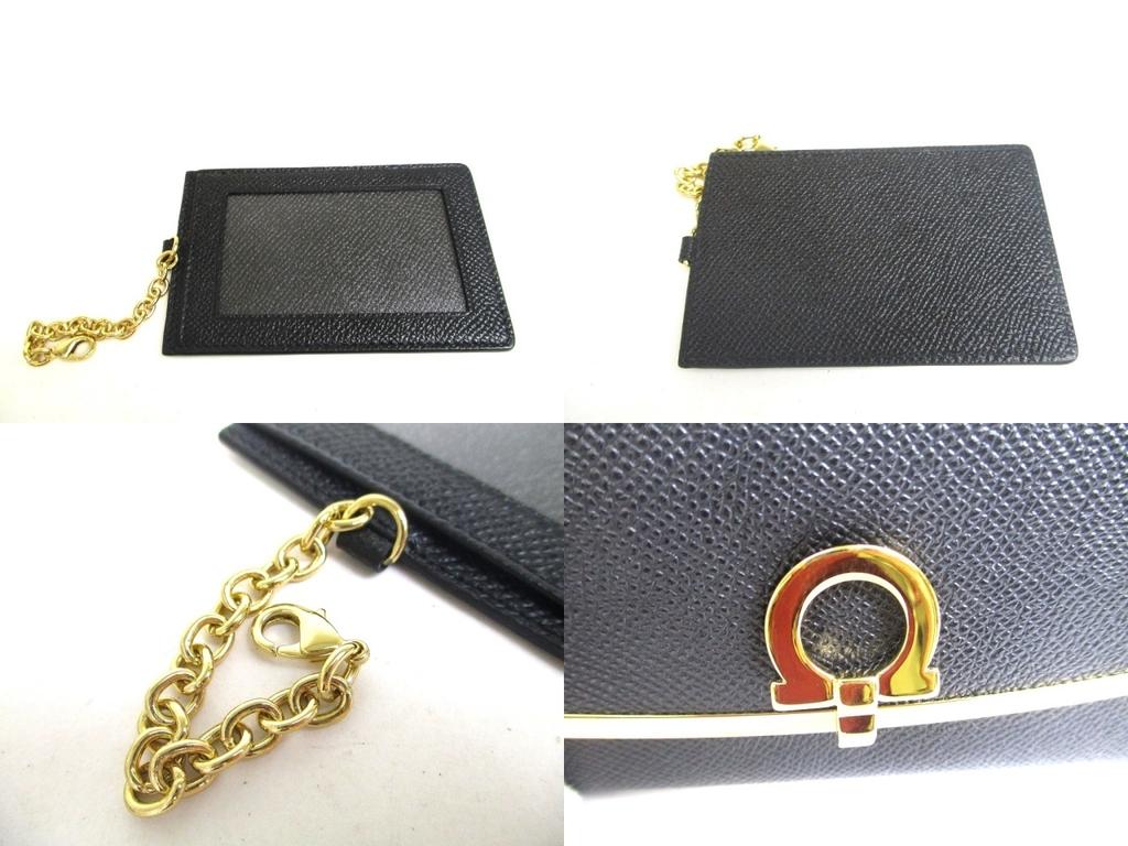 Authentic Salvatore Ferragamo Gancini Black Leather Gold H/W Flap Long Wallet #a429  Refurbished
