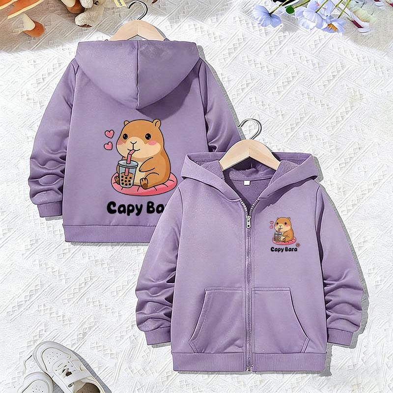 Fashion Sweatshirts Zip Up Hoodie Capybara Jacket for Boys Girls Zipper Spring and Autumn Trendy Graphic Cartoon Hoodies Kids