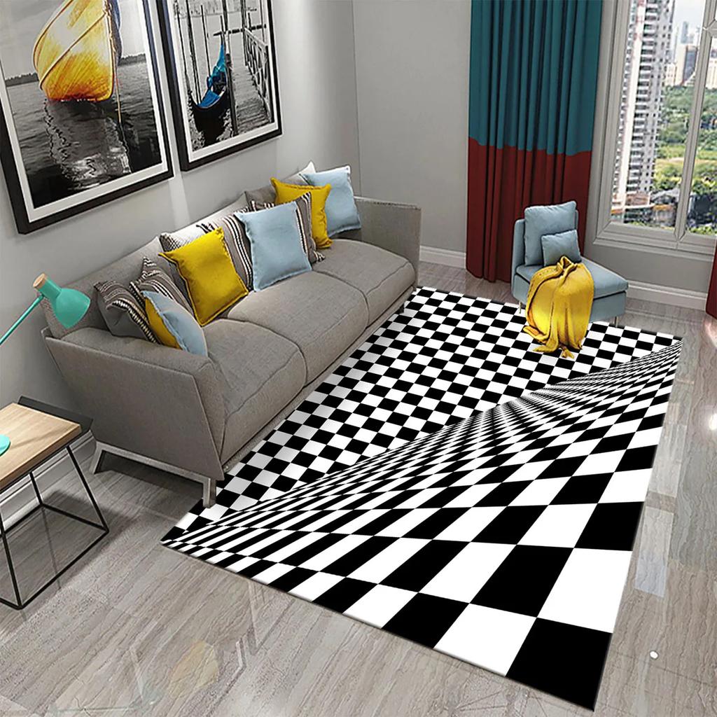 Large Checkerboard Plaid Carpets Geometric Patterned Area Rug for Living Room Blue Plaid Play Mat Bedroom Living Room Floor Mat