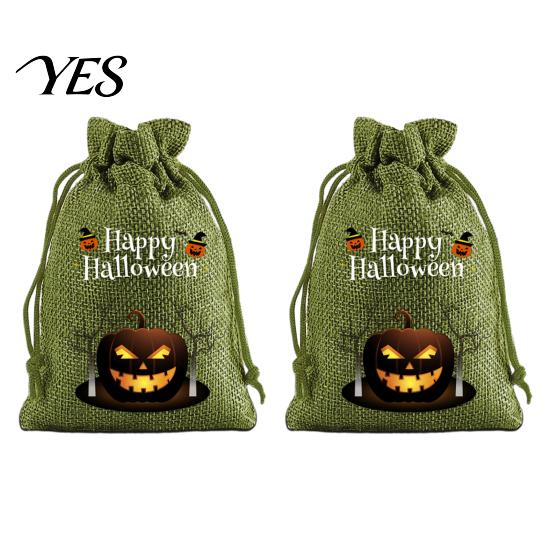 Trick or Treat Party Souvenirs 2Pcs Halloween Pumpkin Drawstring Bags for Candy Treats, Retro Burlap Cute Ghost Theme Pouches Bags, Portable
