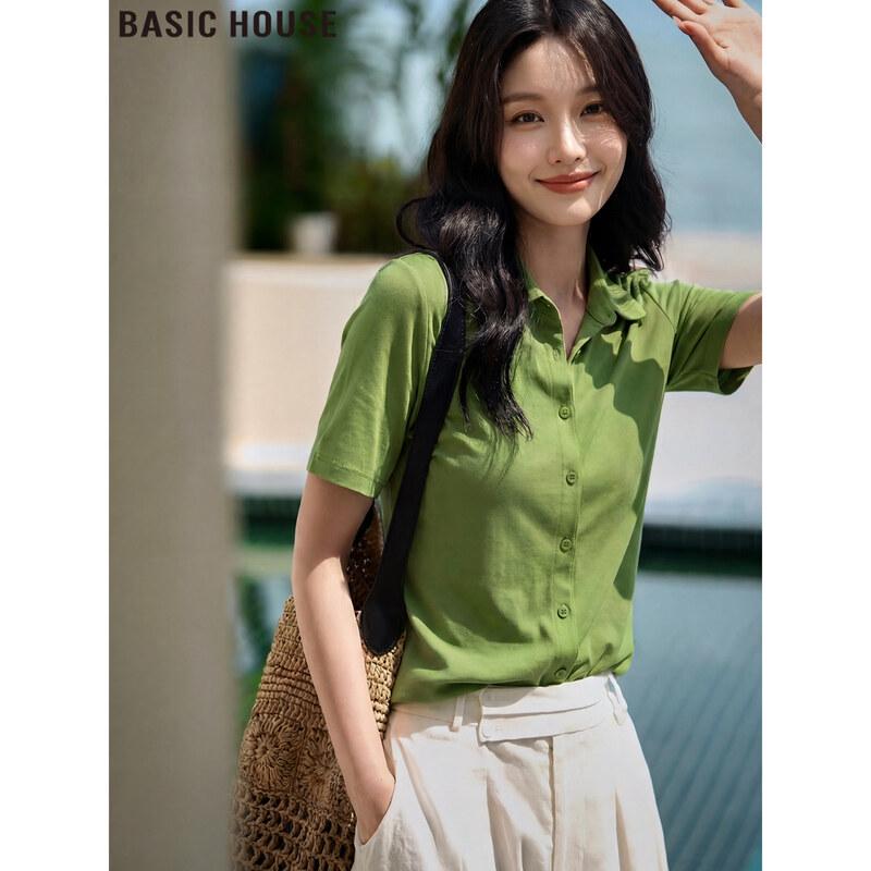 Basic House Women s Lapel Short Sleeve Cardigan S
