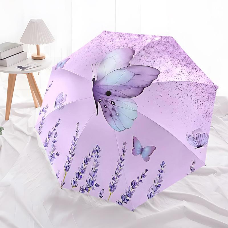 1PC Butterfly Lavender Umbrella-8-Rib Reinforced Portable Folding Travel Suitable for All Seasons Outdoor Daily -Z0484