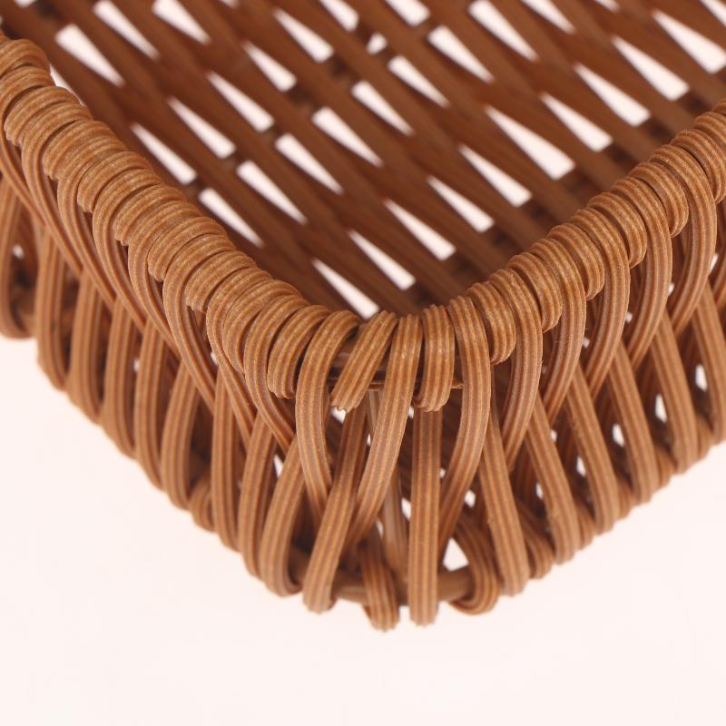 Imitation Rattan Wicker Basket Fruit Tea Snack Bread Basket Cosmetic Square Storage Box Household Kitchen Supplies