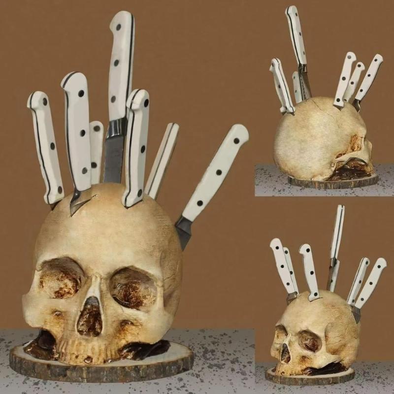 Halloween Decoration Skull Bone Statue Sculpture Cutter Holder Festival Desk Decors Holiday Ornament Skeleton Stand Dropshipping