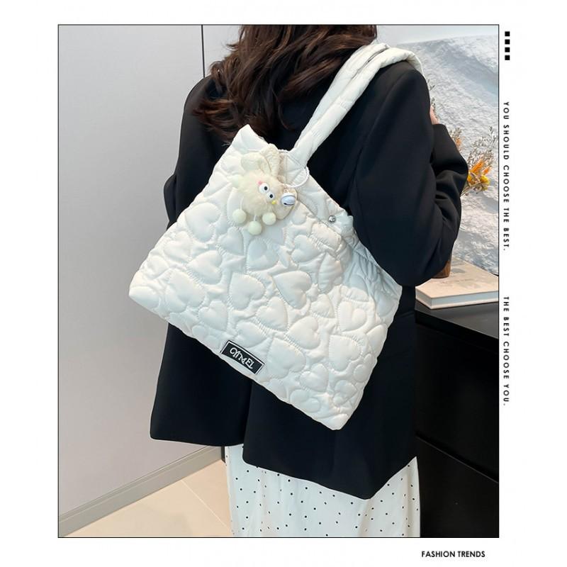 Korean Style Sweet Quilted Love Down Cotton Bag Girls All-matching Tote Light Casual Shoulder