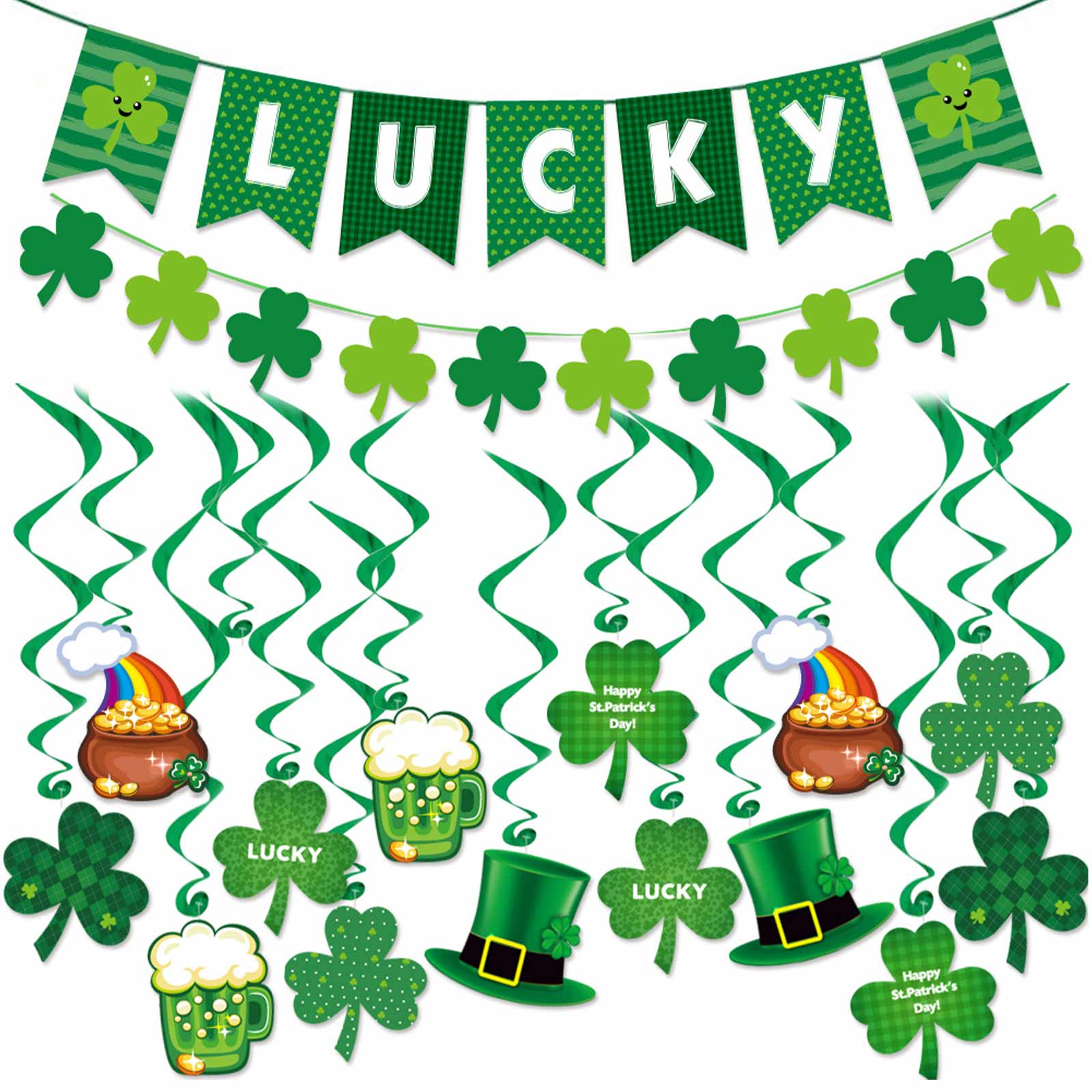 

Irish Party Banner Decorations Set Shamrock Letter Banner Hanging Swirl Decor for Home Decoration Irish Party Supplies