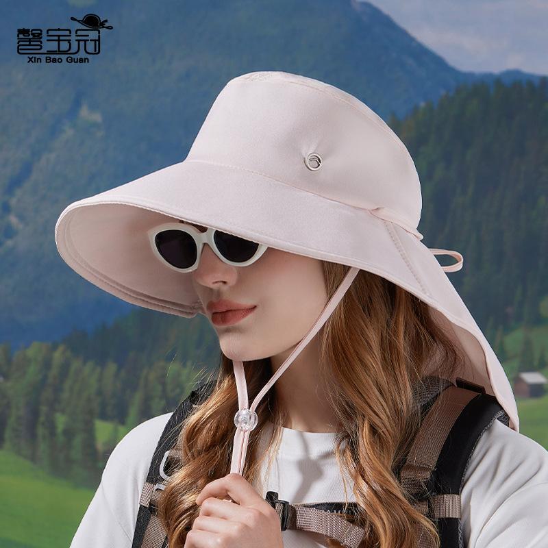 Spring and summer big eaves shawl neck protector bucket hat outdoor sun protection sun hat fashion with ponytail hole hat women