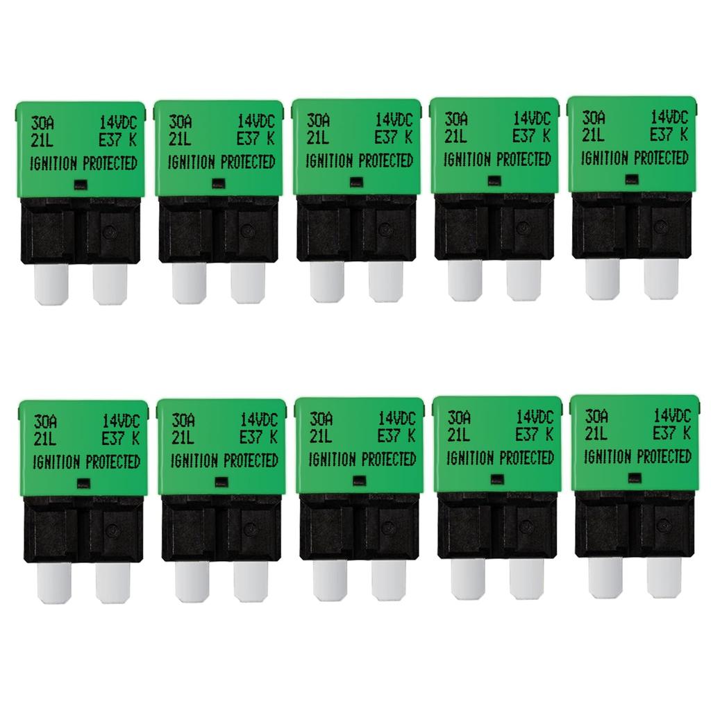 30 Amp Auto Reset Circuit Breaker ATC/ATO Resettable Fuses Low Profile Automotive Satandard Blade Fuse DC12V-32V for Car Truck RV Marine Boat 10 Pack