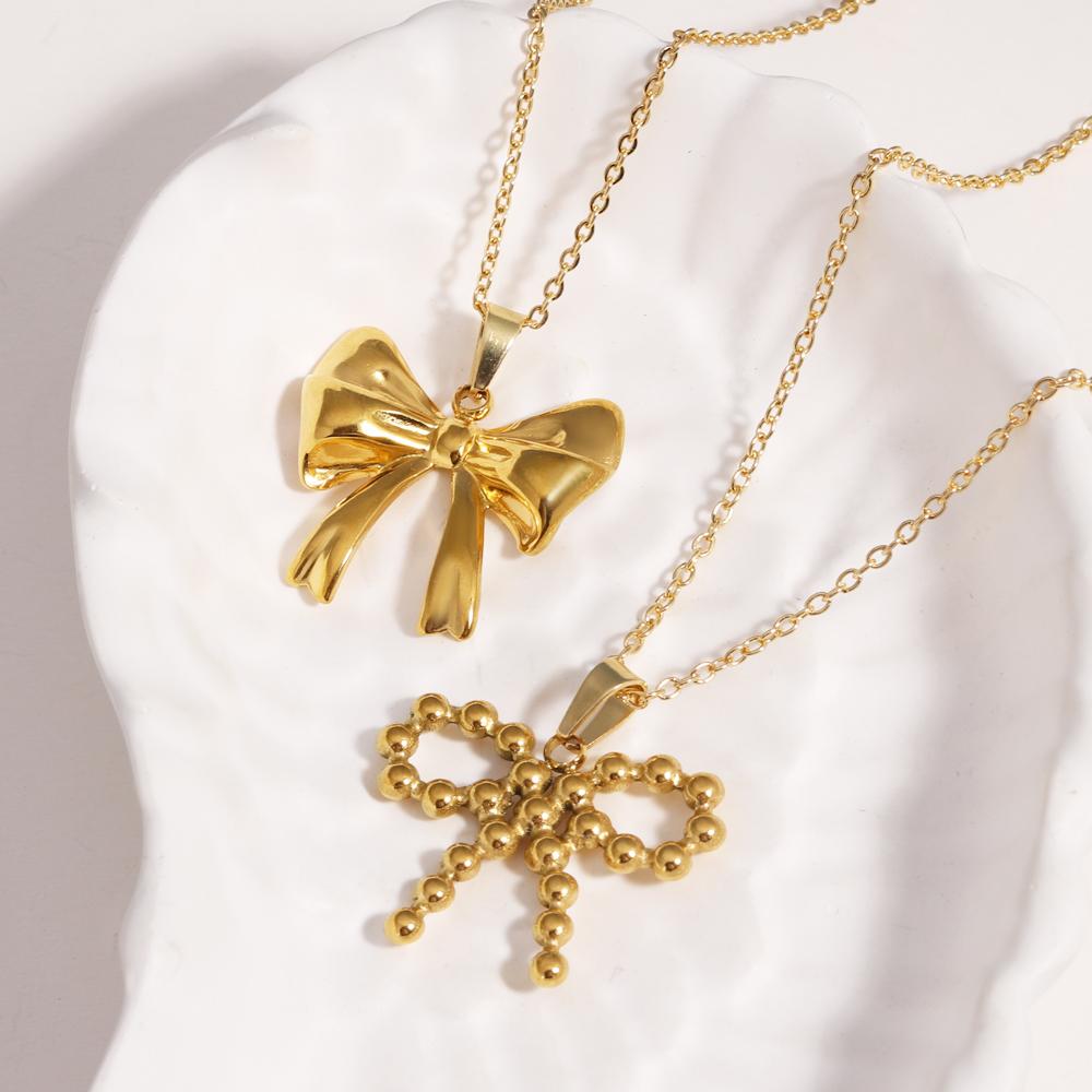 New Arrival 18K Gold Plated Charm Necklace Stainless Steel Bow Pendant Necklace for Women Trendy Charm Jewelry Waterproof