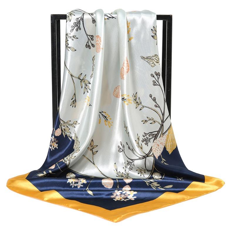 Mother's Day Romantic Flower Square Scarf Mom Silk Scarf Silk Feel Scarf Sunscreen Travel Shawl Temperament Versatile