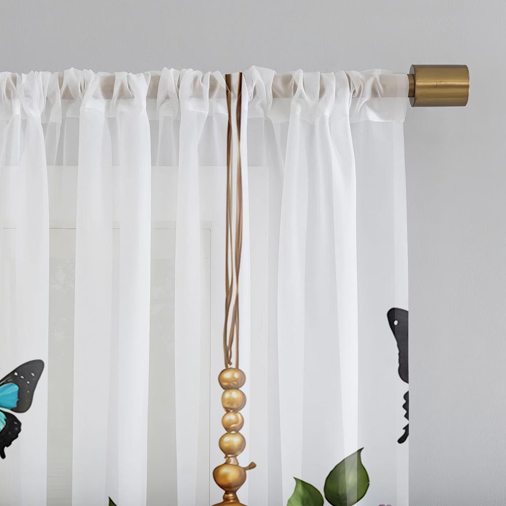2 Pieces HD Digital Butterfly Caged Bird Printed Window Valance Home Decorating Style Decorating Living Room Bedroom Rodding Cur