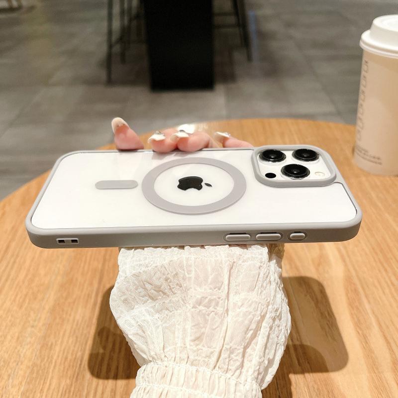 Colored Acrylic + TPU 2in1 Magnetic Wireless Charging Transparent Clear Case Hard Back Case Compatible for iPhone Samsung