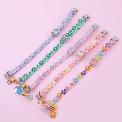 Fashion Rainbow Flower Cat Collar With Bell Kitten Puppy Necklace Adjustable Buckle Colorful Lace Kitten Collar Dog Accessories