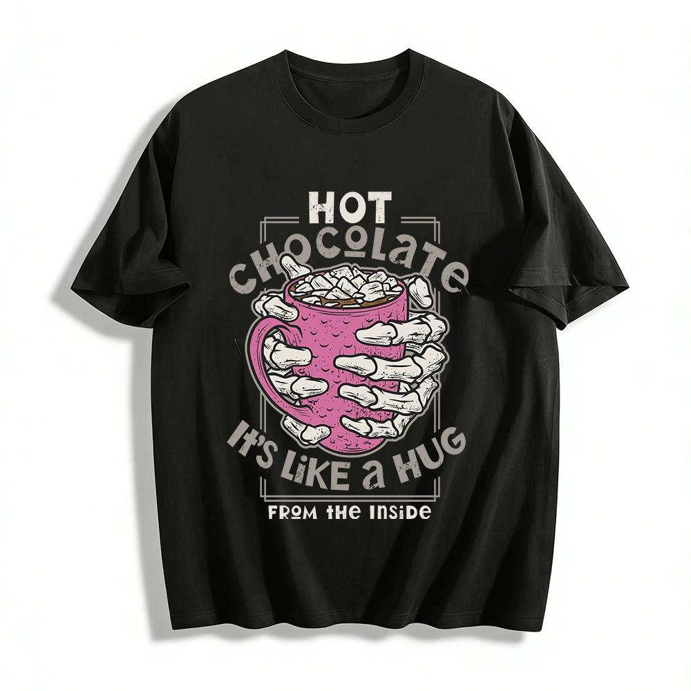 

Skeleton Hand Hot Chocolate Print Casual T-Shirt Pure cotton T-shirt XXS
