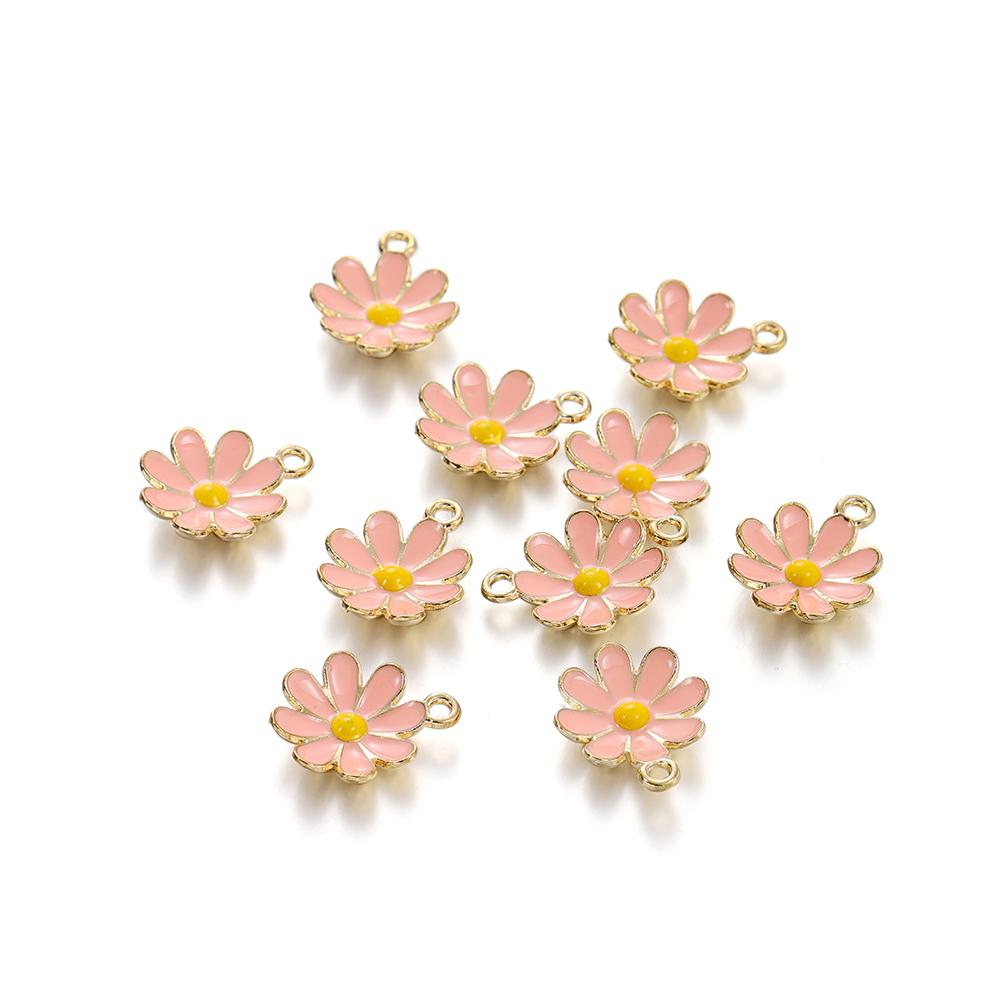 10Pcs Colorful Alloy Drop Oil Daisies Charm Flower Plant Pendant for DIY Bracelet Necklace Earrings Jewelry Making Accessories