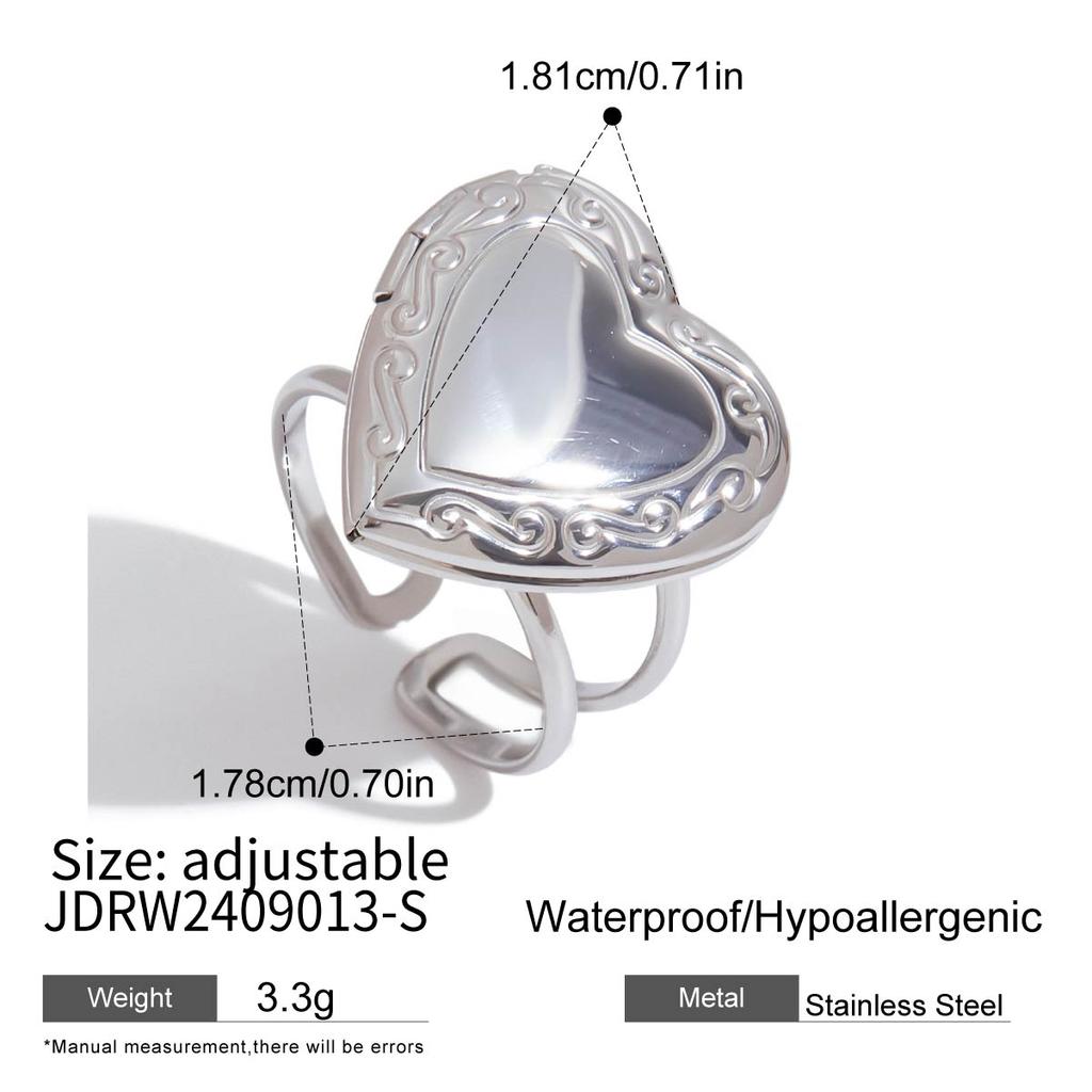 Youthway Gold& Heart Po Box Open Ring  Gold Plated Stainless Steel Finger Jewelry Creative Souvenir For Lovers