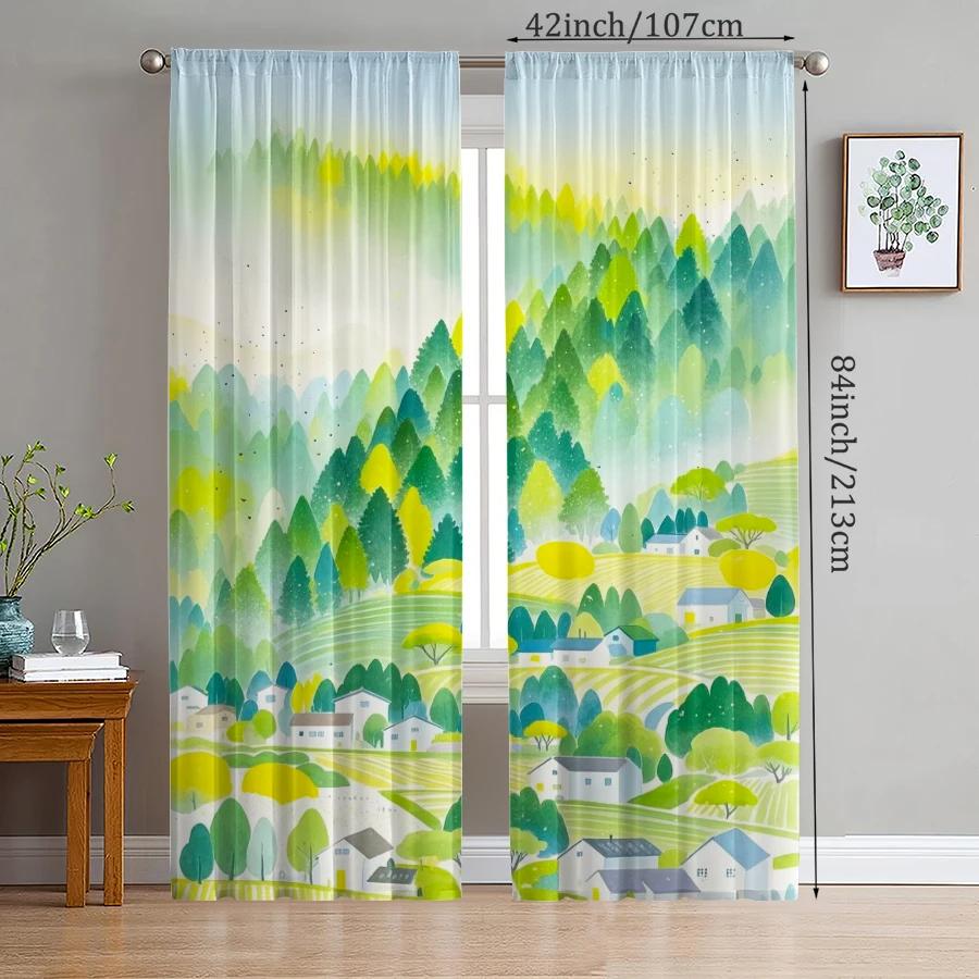 Rural Landscape Pattern Printed Curtains Pole Bag Christmas Decorations Daily Home Room Made Of Polyester