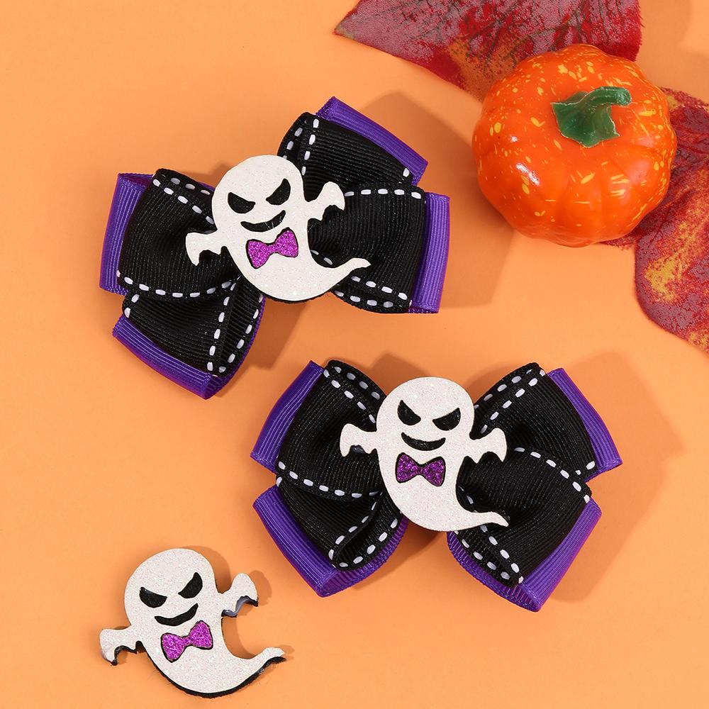 2Pcs Halloween Ghost Bow Hair Clips Cute Pumpkin Mesh Bownot Hairpins For Girls Children Gothic Headwear Hair Accessories
