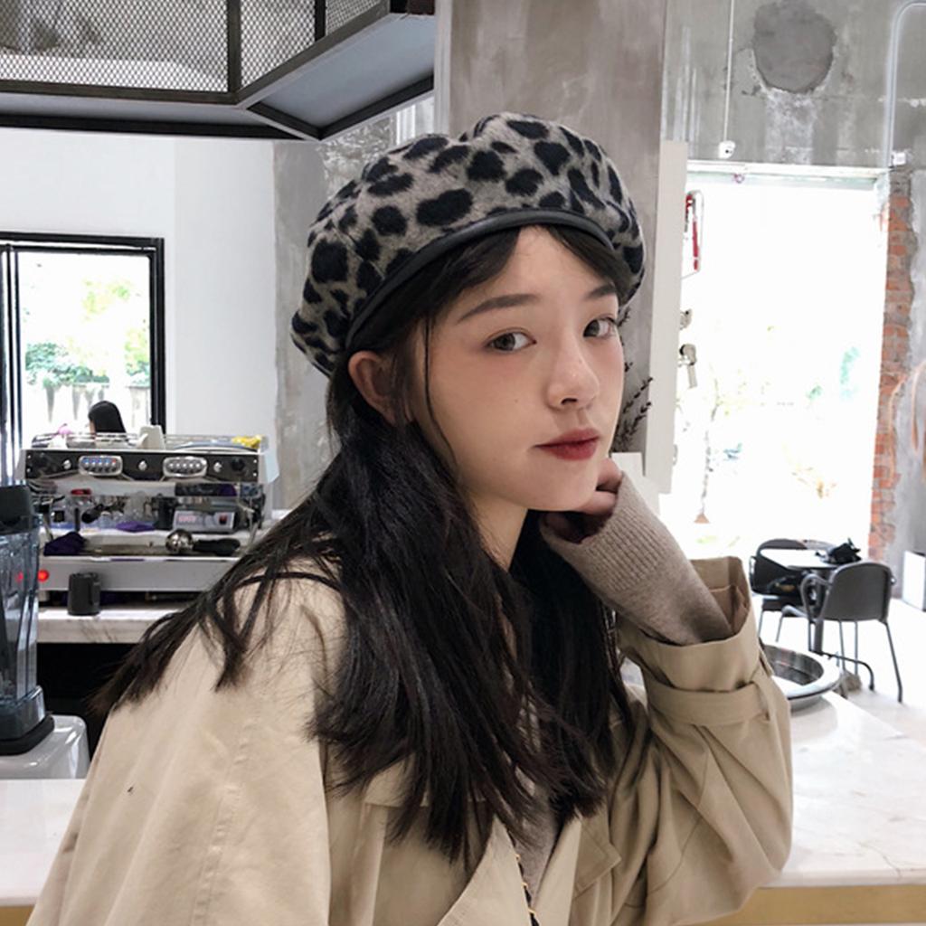 Leopard Beret Hat for Women Autumn Winter Woolen Painter Artist Cap Retro Octagonal Caps Girls Fashion Forward Hats