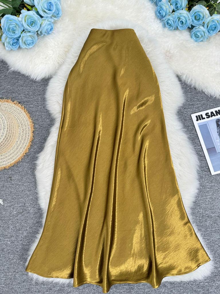 European-South African Satin Fishtail Maxi Skirt – Elegant Resort Style