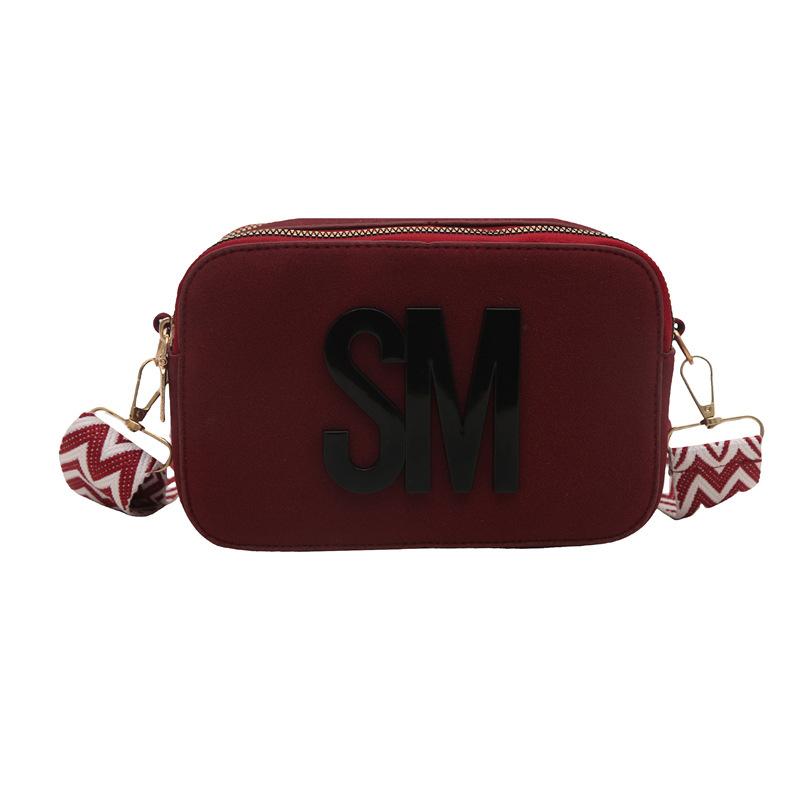 Personalized fashion trend women's bag casual versatile niche letter small square bag wide shoulder strap popular single shoulder messenger bag