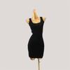 Western Style Sexy Square Collar Hollow-out Sleeveless Knitted Dress Women Autumn and Winter New Waist Hugging Slimming Sheath Vest Dress