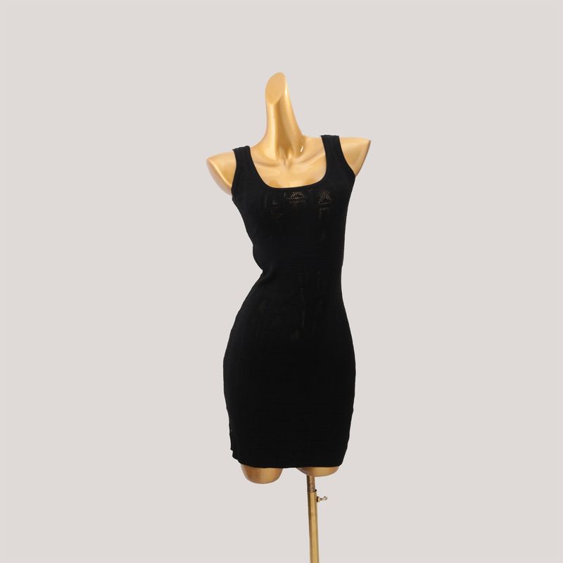 Western Style Sexy Square Collar Hollow-out Sleeveless Knitted Dress Women Autumn and Winter New Waist Hugging Slimming Sheath Vest Dress
