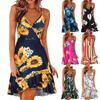 Women Casual Print V-Neck Sleeveless Sling Dress