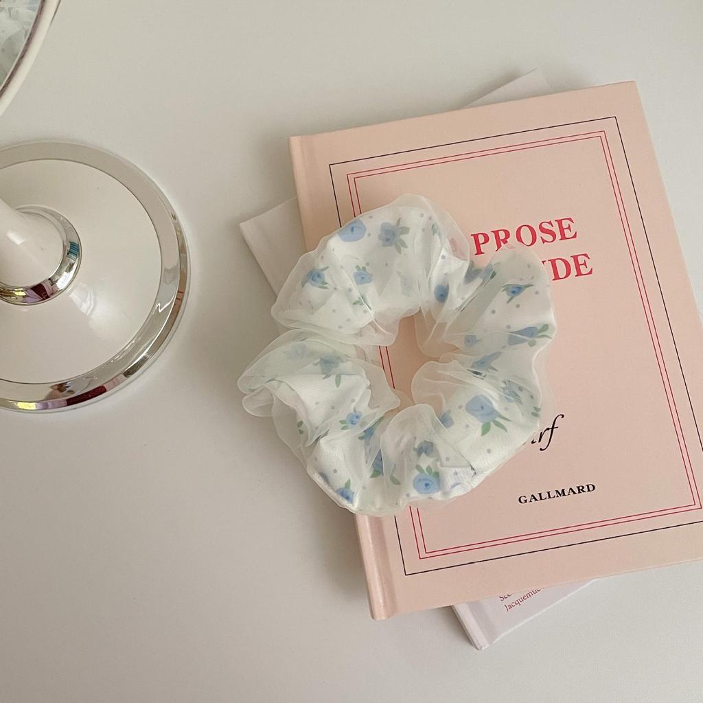 Sweet Korean Style Floral Mesh Hair Tie with Large Intestine Design - School Style Rubber Band E18