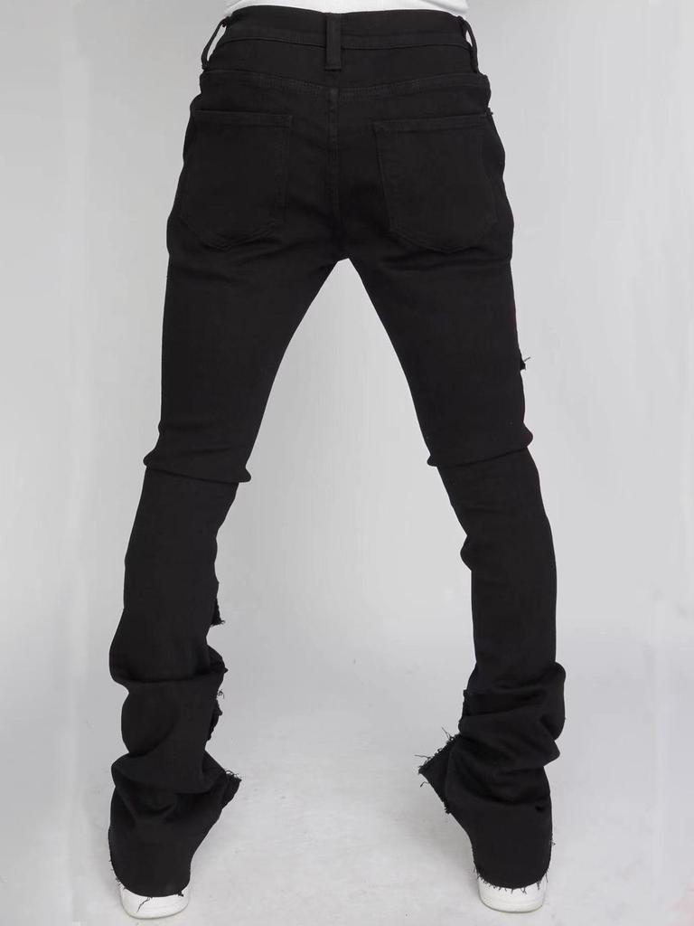 Pantaloni de denim evazați elastic pentru bărbați la modă europeană și americană, cu detalii învechite