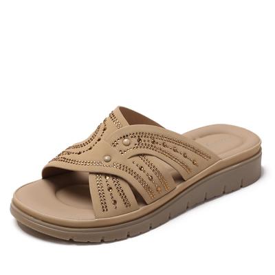 Slope-heeled Flat Rhinestone Slippers for Women Hollowed-out Flip-flops Anti-slip Travel Beach Shoes
