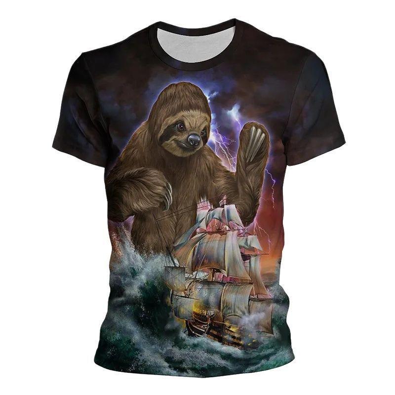 Summer Round Neck 3D Animal Pattern Print Top Fashionable Casual Short Sleeved Men's T-shirts