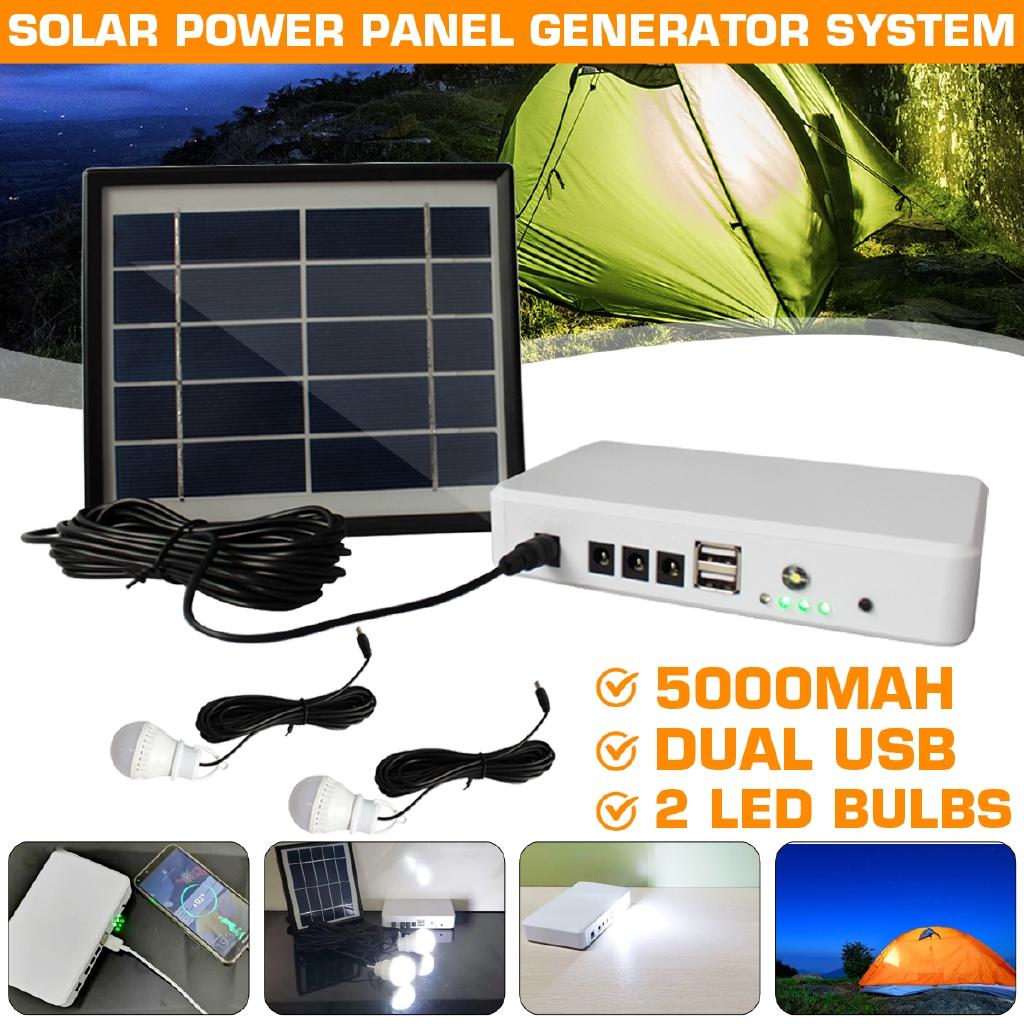 5v Solar Generator Storage Charger 2 USB Charger 3 LED Solar Light Bulbs