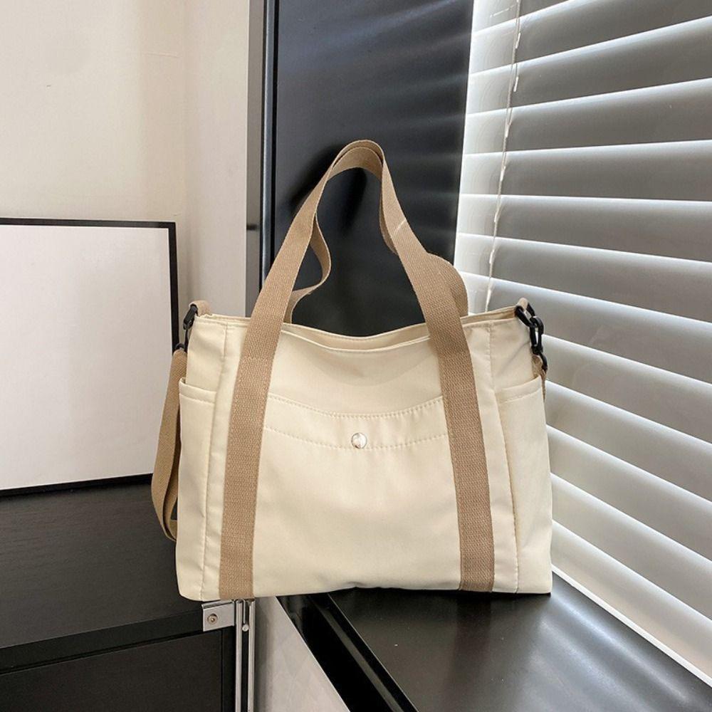 Large Capacity Multi Pocket Tote Bag Solid Color Nylon Crossbody Bag Canvas Tote Bag Commuting