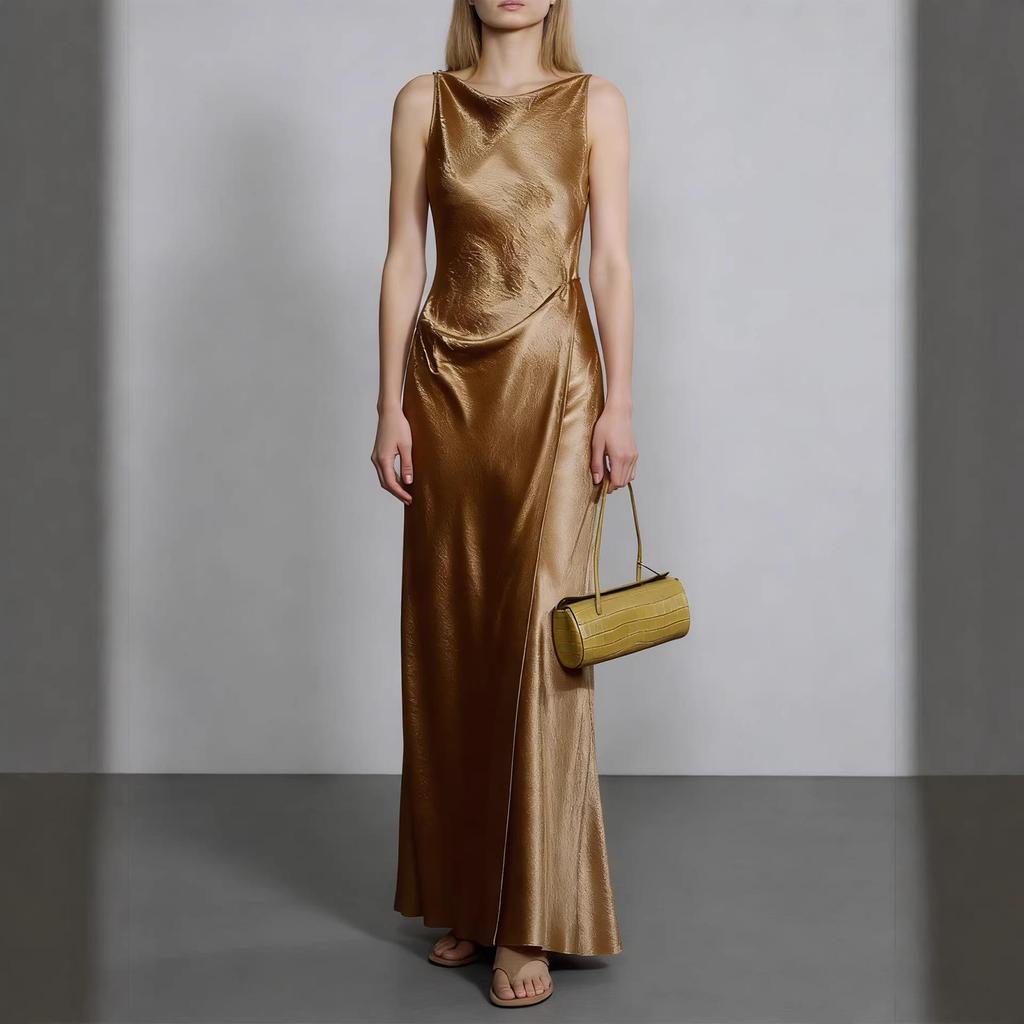 Vestido Europeu de Deusa em Acetato com Fenda Haute Couture para Casamentos, Festas e Eventos Formais