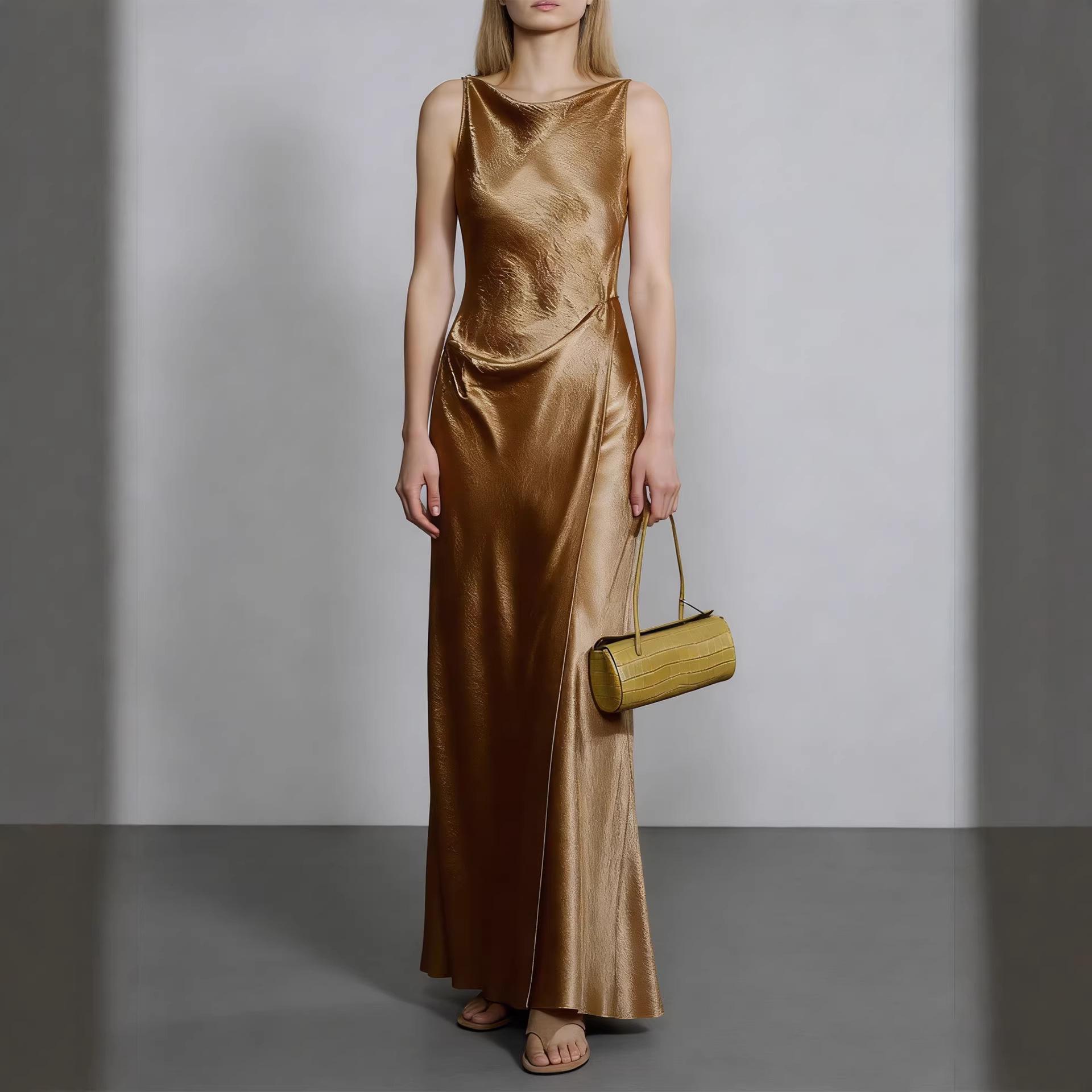 

Haute Couture European Goddess Acetate Slit Dress for Wedding, Party, and Formal Events XXL бронзовый