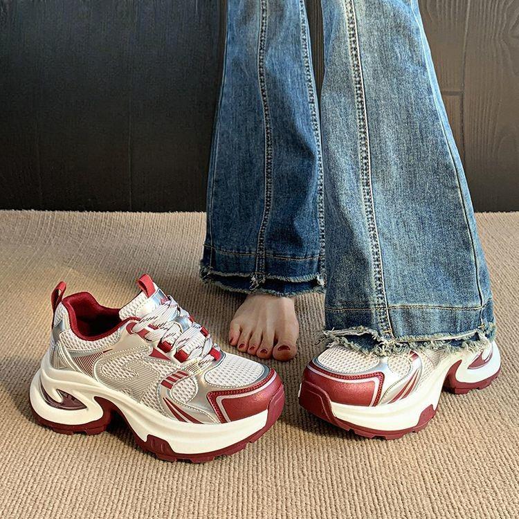 

Fashion Platform Sneakers Autumn Women s Height Increasie Non Slip Vulcanized Shoes Comfortable Fashion Lace Up Comfortable Casual Shoes 35 красный