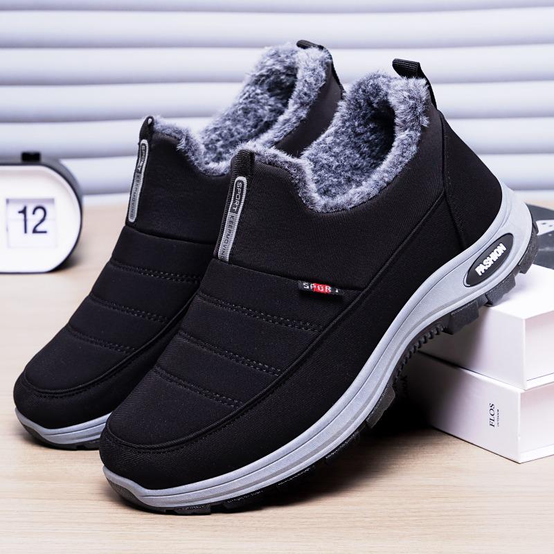 Schuhe Herren Baumwollschuhe Herren- und Damen Schneestiefel Ein Pedal zum Warmhalten Schuhe für Väter mittleren Alters Fleece gefütterte Herren Kurzstiefel
