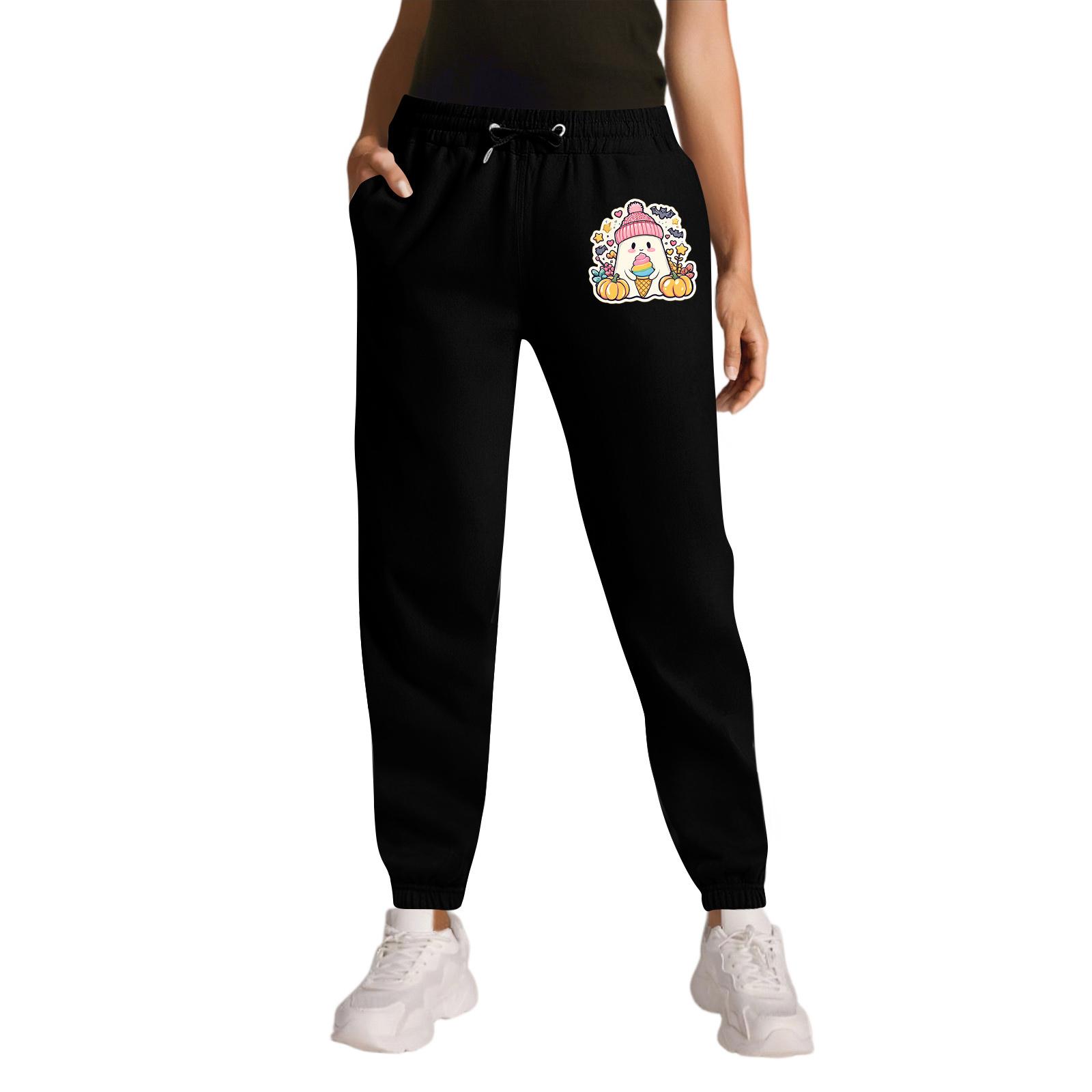

Women s Sports Halloween Print Drawstring Pocket Casual Workwear Pants L чорний