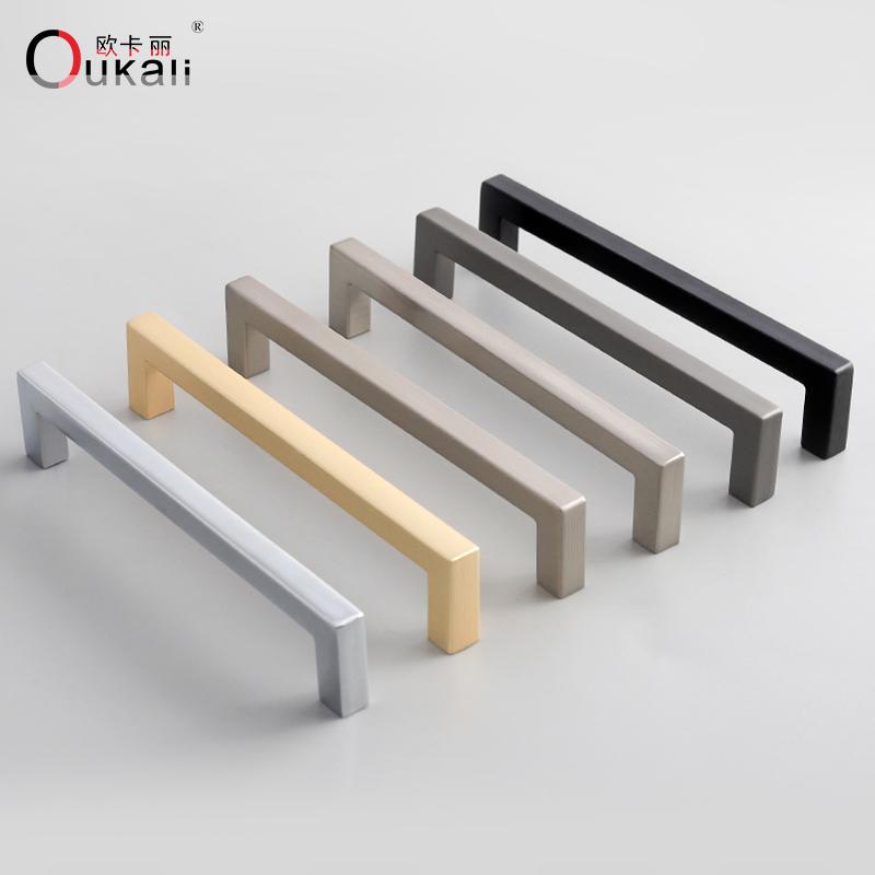 Oukali American Style Square Black Polish Chrome 128Mm 160Mm Furniture Gold Cabinet Handles Pull