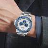 Men Quartz Wrist Watch Luminous Scale Waterproof Steel Strap Chronograph Watch with Calendar 24H Display