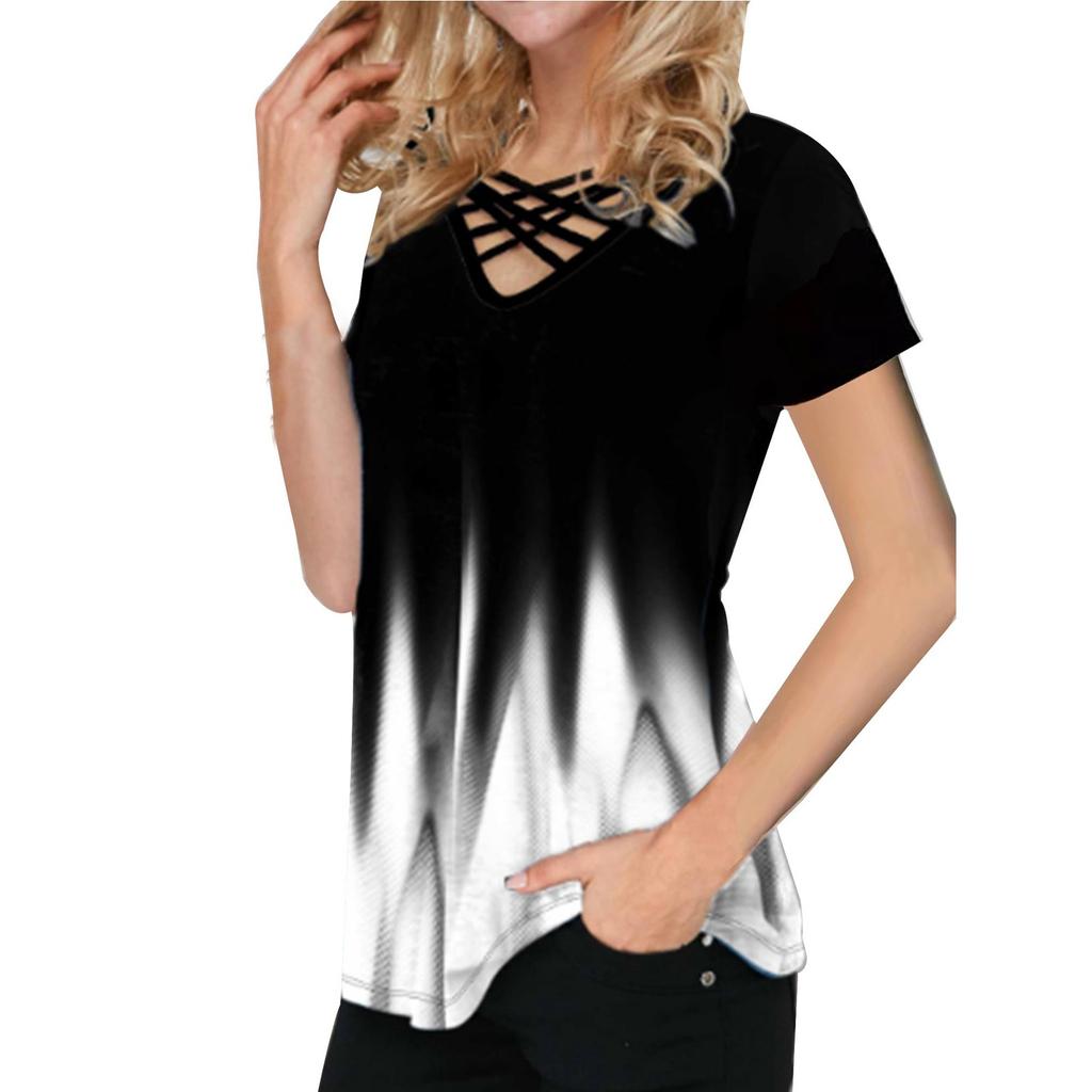 Women's Casual Temperament Pullover V-neck Loose Short-sleeved Blouse