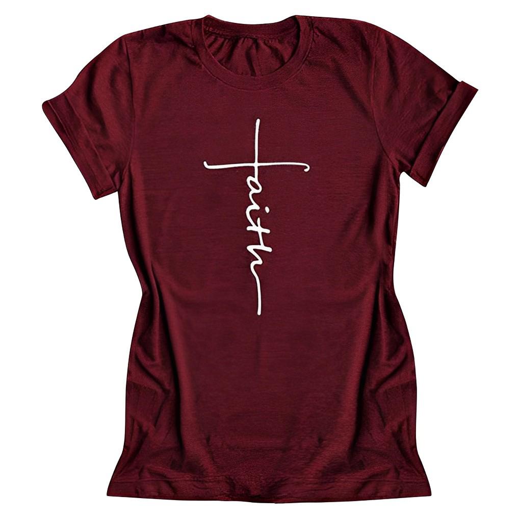 Nlife Women's Short Sleeve Faith Letter Print Tee Tops