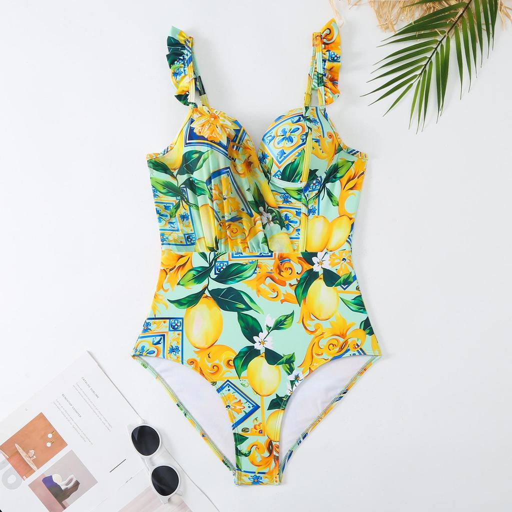 2024 European & American One-Piece Skirted Swimsuit: Flounce Tummy Control, Slimming & Sexy Wrap for Women
