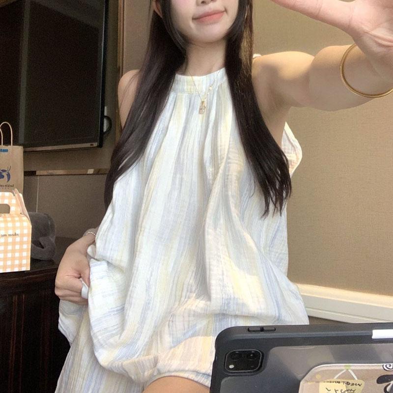 Tie Dye Sleepwear Women Pajama Sets Style Pijama Shorts Sets 2 Pieces Sleeveless Night Wears O-neck Home Suit New