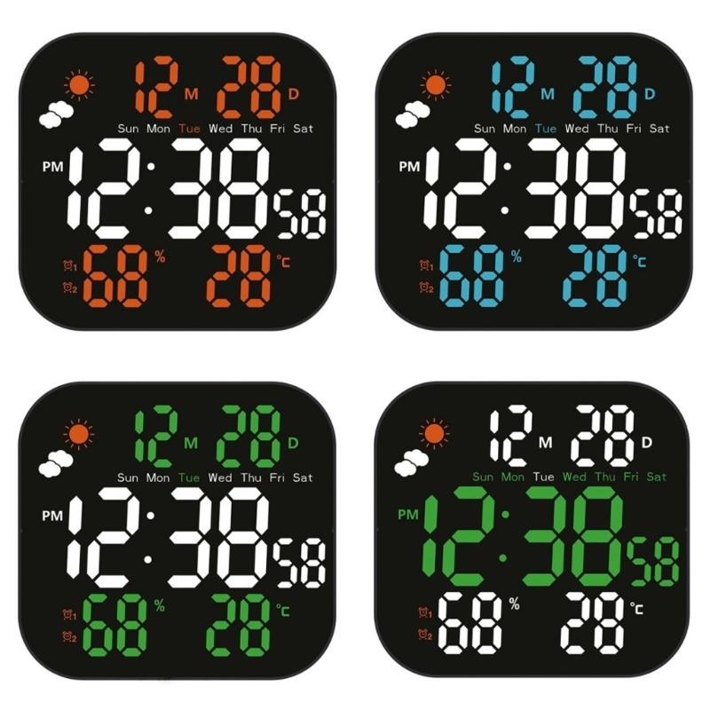 Alarm Clocks for Bedroom LED Digital Weather Clocks Desk Alarm Clock with Auto Dimming Day of Week Indoor Temperature